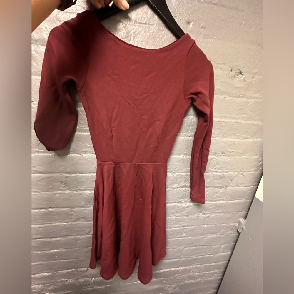 Maroon long sleeve skater skirt American Apparel dress